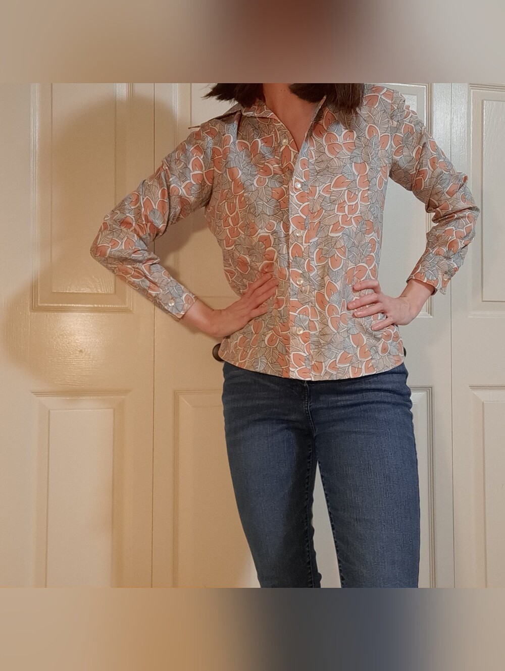 Vintage 70s Leaf Print Button Up Top